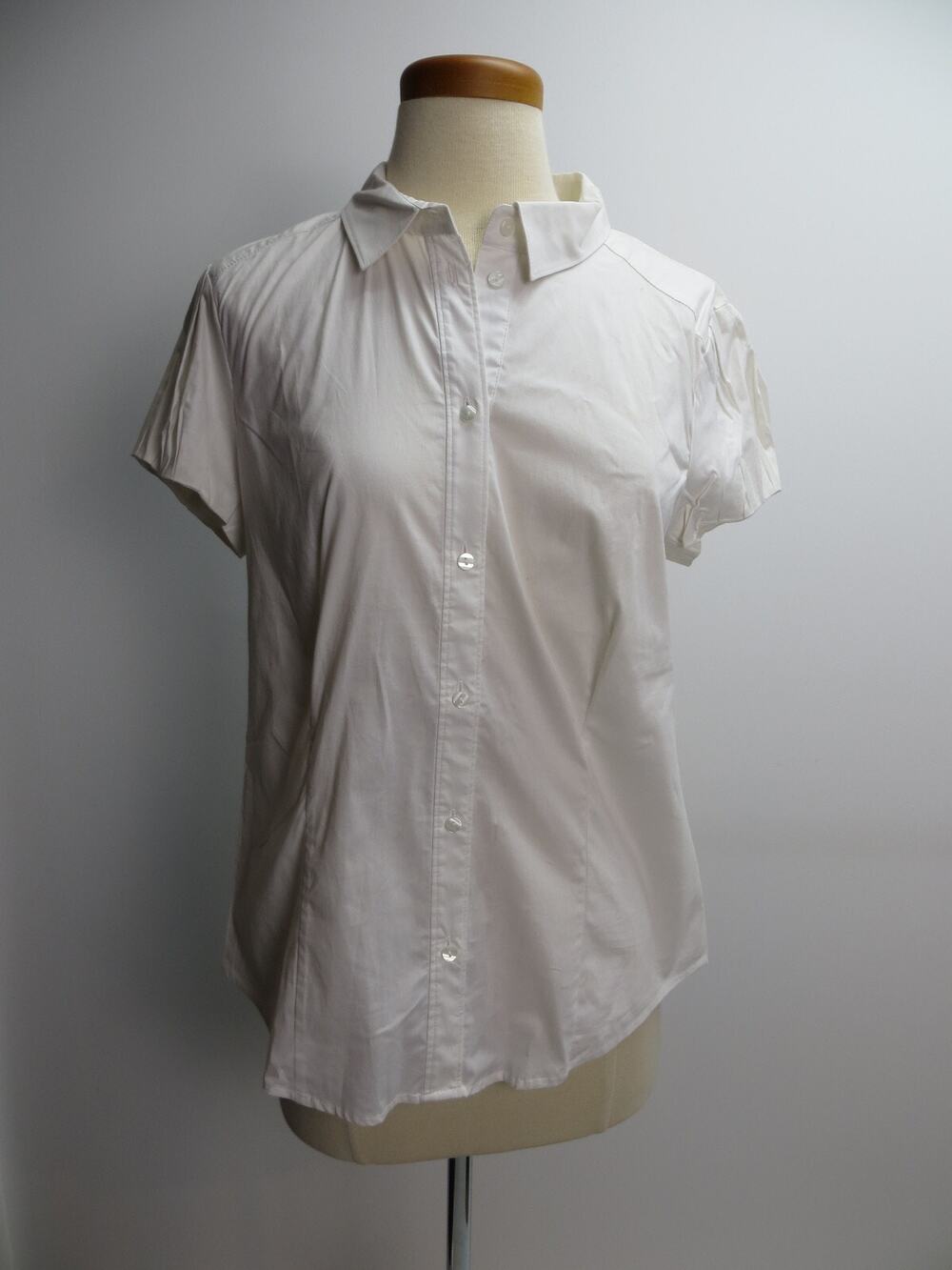 Design History Blouse White Size Large Collar Short Pleated Sleeves Buttons